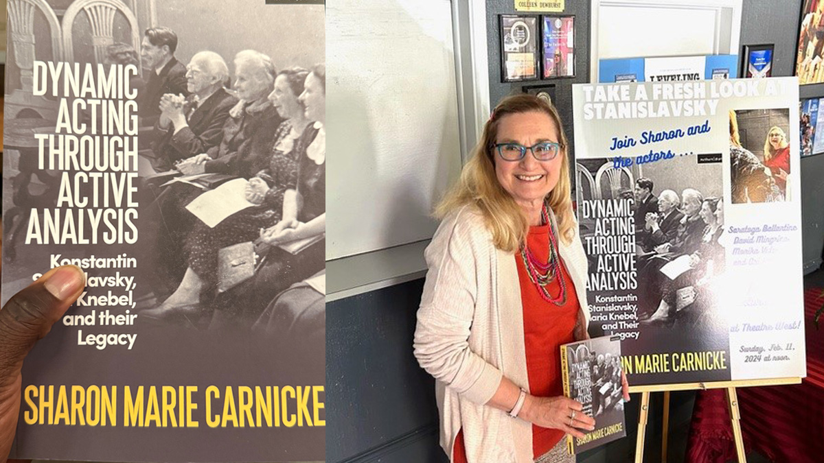 Image with Sharon and an picture of her book